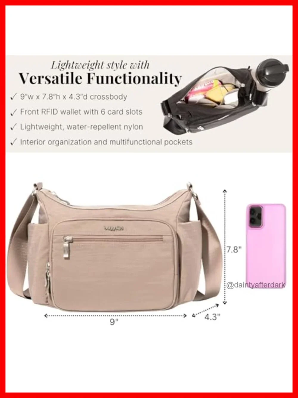 Nylon Hobo Crossbody Bag RFID Protection Adjustable Strap